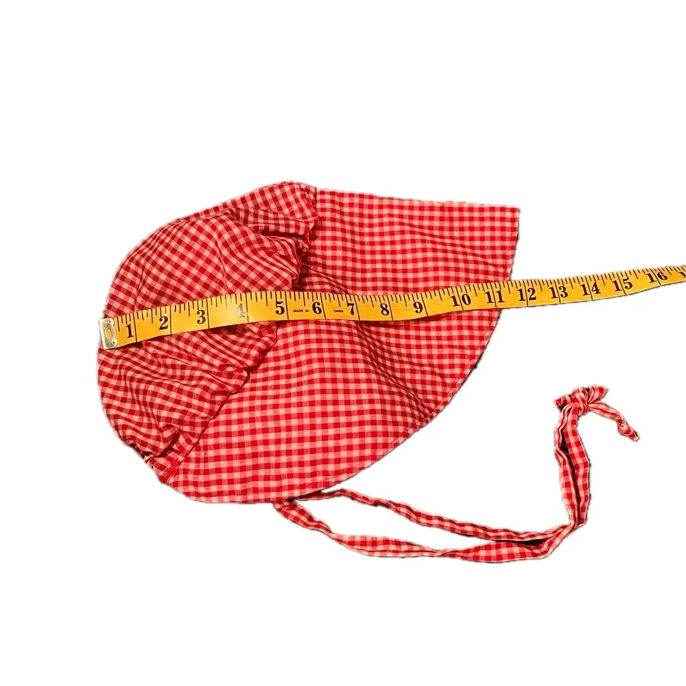 Vintage Style Red Gingham Sun Bonnet Cottagecore Prairie Hat with Ties Western